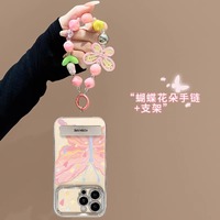 Coque en silicone avec support demi-papillon et fenêtre 6D pour iPhone 16, 15 Pro Max, 14, anti-chute, électroplaquée