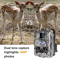 Caméra de chasse à double objectif Caméra de chasse étanche IP67 Caméra pour la faune 30MP 1080P 0.4s Temps de réponse jusqu'à 512 Go de stockage