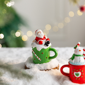 Resin Christmas Mug Figurine Set Santa Claus Snowman <b>Hand</b> Painted Tabletop Decor Novelty Holiday <b>Ornament</b> Cup Decoration - Product Image 3