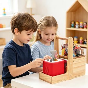 Wooden Figurine Storage Rack With Handles Magnetic <b>Speaker</b> Display Desktop Doll Organizer For Kids Toys Storage - Product Image 1