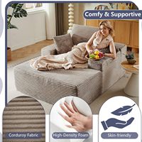 Fauteuil de lecture moderne Camel surdimensionné en velours côtelé, sans structure, avec assise profonde en éponge, convertible en canapé-lit, 3 coussins, pour appartement