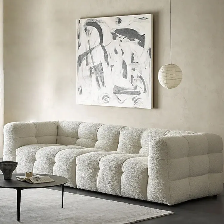 Modern designs luxury lazy lounge settee couch pull button Living Room Sofa Set Custom Tufted Boucle Sofa with studs