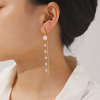 Boucles d'oreilles pendantes longues H&C Bohemia plaquées or 18 carats avec perles et zircons, en acier inoxydable, pour femmes