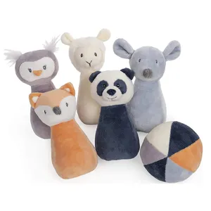 Brinquedos de pelúcia do bebê, animais de pelúcia personalizados de raposa, panda, coala, coruja, chocalho