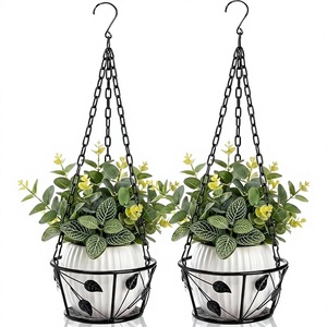 Maceta Colgante Moderna de Metal con Diseño de Hojas y Cadena, Recubrimiento en Polvo, Ecológica y Duradera para Decoración de Jardín Interior/Exterior - Product Image 1