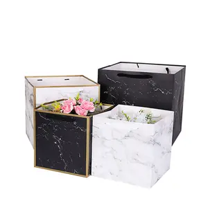 Square Flower Party Favor Bags for Packaging Gift Paper Flower Theme Party Paper Bag Wedding Decoration