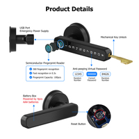 Kunci Pintu Pintar Sidik Jari 5-in-1 Kunci Masuk Tanpa Kunci Paduan Seng Kunci Biometrik Mudah Dipasang Kontrol Kode Sandi Aplikasi Ttlock