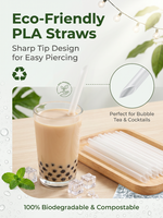 Pailles à boire pointues écologiques et biodégradables en PLA avec pointe affûtée pour les boissons à bulles, les cocktails, les fêtes et les accessoires de bar