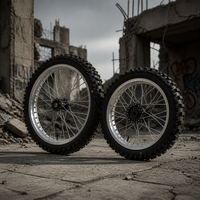 مجموعة عجلات Sur-Ron Light Bee X LBX فضية مقاس 19/16 بوصة لتحسين الجر أثناء ركوب الدروب الوعرة، أسلاك عالية المتانة، تركيب مباشر