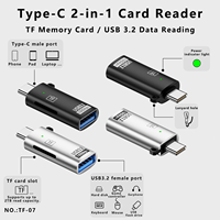 Kartu Memori TF 2 in 1 Kapasitas 2TB, Pembaca Kartu USB3.2 Tipe C Male ke USB A Female, Adaptor Transfer 10Gbps untuk Ponsel, Tablet, Laptop dengan Lubang Kunci