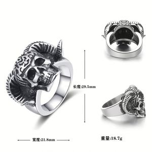 Anillo de moda para hombre, joyería de acero inoxidable, estilo gótico punk, con cabeza de oveja y calavera, para comercio exterior, venta al por mayor - Product Image 5