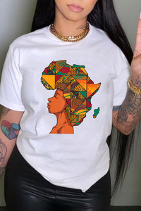 Ropa Deportiva Personalizada de Verano para Mujer Camiseta de una Pieza Casual con Cuello Redondo y Estampado de Mapa de África - Product Image 4