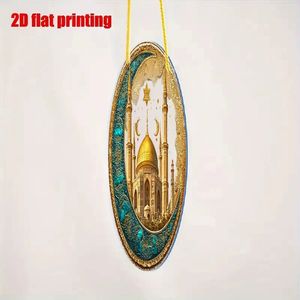 Ornement islamique plat 2D avec une grande mosquée dorée en forme <span class=keywords><strong>de</strong></span> dôme et une étoile avec une croissant <span class=keywords><strong>de</strong></span> lune pour la décoration spirituelle du Ramadan dans les maisons - Product Image 3