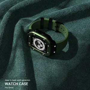 Großhandel apple uhr 44mm lünette-Modifikation skit für Apple Watch 45mm 44mm Metall lünette Gummiband Zubehör für Edelstahl armband Uhren armband gehäuse