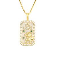 Collier Pendentif Signe Astrologique XL012 en Acier Inoxydable Bicolore avec Zircon Cubique Incrusté, Bijou Astrologique pour Filles, Cadeau de Fête