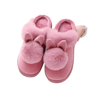 Chaussons d'intérieur en peluche à pompon unique pour hommes et femmes, chauds pour l'hiver, épaissis, à longues oreilles, antidérapants et respirants - Product Image 1