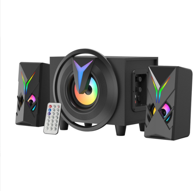 Wooden Computer Gaming Wireless RGB Wooden Desktop Speakers Bookshelf Speaker W/BT 5.0/3.5mm SD AUX Connection