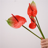Anthurium de haute qualité à tige unique, texture gel souple, fleur flamboyante, pour arrangements floraux, mariages, fêtes, et accessoires de photographie