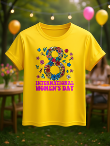 T-shirt elegante da donna girocollo a maniche corte con stampa floreale per la Festa Internazionale della Donna, top primaverile alla moda, vestibilità regolare, 100% cotone - Product Image 2