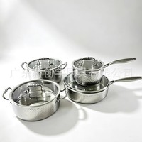 Set Peralatan Masak Panci dan Wajan Anti Lengket OEM SS430 Stainless Steel dengan Tutup Kaca, Cocok untuk Kompor Induksi, untuk Dapur Rumah