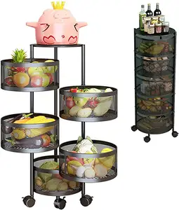 5 Tier Fruit Vegetable Storage Basket Kitchen Storage Rack Floor Standing Rotating Storage Baskets for Kitchen