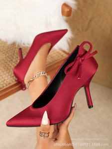Escarpins Élégants en Satin Personnalisables d'Usine pour Femme à Bout Pointu avec Nœud Décoratif et Talons Hauts Chaussures de <span class=keywords><strong>Mariée</strong></span> pour Soirée de Mariage - Product Image 6