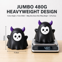 Jouet Squishy Diable Noir avec Cornes Violettes, Forme Fantôme, Cadeau Doux pour Enfants et Adultes, Idéal pour Fête d'Halloween, Vente au Détail et en Gros
