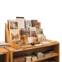 Vitrine de présentation en bois massif pour librairie avec logo personnalisé et éclairage LED pour présentoir de magasin