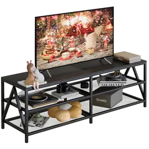 Современная черная Подставка для телевизора, металлическая мебель, телевизионная консоль, стол с шкафами для хранения, легкая сборка, подставка для телевизора в гостиной