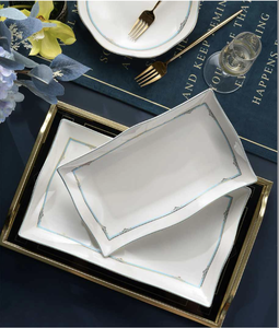 Luxury 50-Piece Eco-Friendly Ceramic Bone China <b>Dinnerware</b> Set Scenic Pattern Dishwasher Safe Elegant Green Gold European Style - Product Image 3