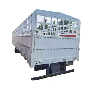 China 'S Nieuwe 3-Assige 12-Wheel 50-Ton Vee Box Geit Schapen Dier Hek Aanhangwagen Vee Truck Aanhangwagen Bulk Cargo Aanhangwagen