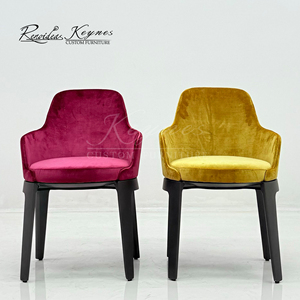 เก้าอี้ทานข้าวไม้เนื้อแข็ง Keynes Strong Manufacturing เก้าอี้ตกแต่งหุ้มกำมะหยี่สีเหลือง - Product Image 5