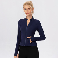 Veste de yoga pour femme doublée polaire, entièrement zippée, col montant, coupe ajustée, thermique, pour la course, la gym et l'entraînement, automne-hiver, personnalisable