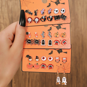 Halloween Mini Stud <b>Earrings</b> Cartoon Pumpkin Skull Spider Set Party Fashion Jewelry Zinc Alloy Stainless Steel <b>Posts</b> - Product Image 1