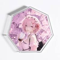 Soporte de exhibición personalizado de acrílico ecológico con diseño de gemas hexagonales de dibujos animados, impresión UV, corte CNC, ensamblaje de figuras de personajes para escritorio y hogar.