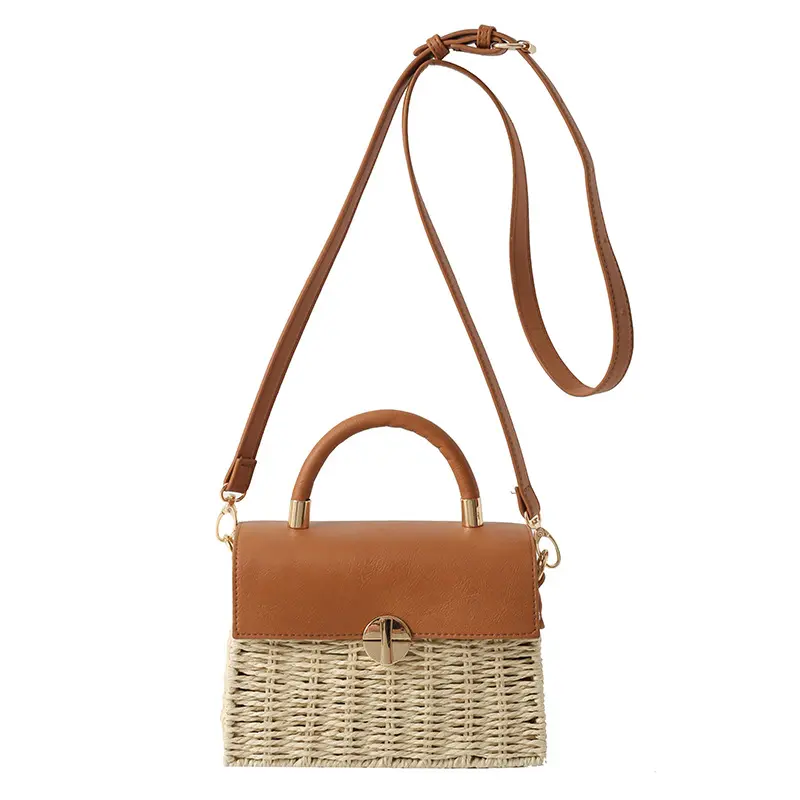 Basit tasarım çanta yeni taşınabilir örgülü küçük kare çanta gelgit moda tek omuz askılı çanta plaj bahar ve yaz kadın kadınlar