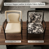 Chaise de salle à manger italienne de luxe légère en noyer traditionnel avec accoudoirs, revêtement en cuir souple, chaise d'appoint design pour la maison et le restaurant