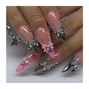 Faux <span class=keywords><strong>Ongles</strong></span> Longs en <span class=keywords><strong>Amande</strong></span> <span class=keywords><strong>French</strong></span> Manucure de Haute Qualité, Résistants à l'Eau, Faits à la Main, en Acrylique, à Coller - Product Image 1