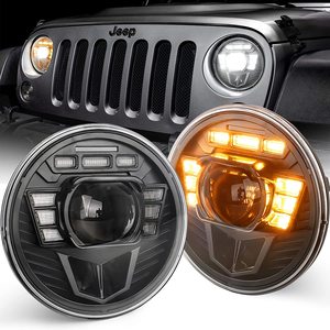 อุปกรณ์เสริมรถยนต์ OVOVS ไฟหน้ารถยนต์ 12V พร้อมไฟเลี้ยวสีเหลืองอำพัน ไฟหน้า LED 7 นิ้ว สำหรับรถจี๊ป แรงเลอร์ JK TJ <span class=keywords><strong>CJ</strong></span> LJ โตโยต้า ฮัมเมอร์ H2 - Product Image 1