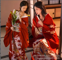 Kimono formel pour femme, style japonais, moderne et vintage, rouge, en polyester, idéal pour les séances photo personnelles, divin