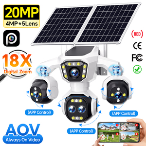 Caméra de surveillance sans fil solaire 4G AOV CCTV PTZ 20MP 5 objectifs, vue multi-angles, suivi automatique, projecteur, couleur intégrale, IP66 - Product Image 1