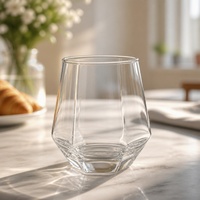 Verre à boire en verre taillé diamant 320 ml, corps à facettes gemmes, base polygonale, tasse transparente large au milieu, verre à vin, jus, thé pour la maison