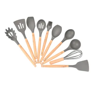 Wooden Handle Silicone Kitchen Gadgets Utensil Set Kitchen Cooking Utensils Set For Chef