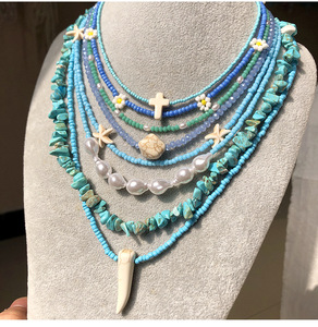 <strong>Boho</strong> Style Handmade Blue Bead <strong>Necklace</strong> Summer Blue Turquoise Beach <strong>Necklace</strong> for Woman - Product Image 3