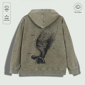 Sweat à capuche 100% coton lavé avec inscription graphique « Leave Me Alone Angel Wing Edgy », plusieurs couleurs - Product Image 4