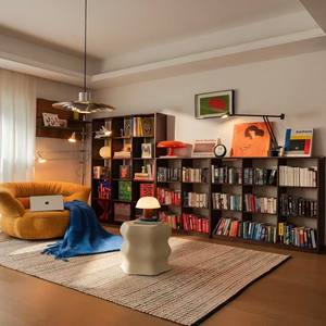 Walnut Mid-Century <b>Bookcase</b> - LED Lighting & Open-Closed Storage, Display+Book Organizer for Stylish Living Rooms - Product Image 3