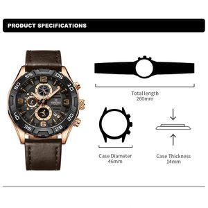 Naviforce 8043 Business Casual Relojes de cuarzo Relogio Masculino Cadena de cuero Reloj de pulsera para hombres con manos luminosas - Product Image 6
