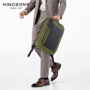 Kingsons Men's <b>Backpack</b> 20-35L <b>Waterproof</b> Ultralight Laptop Bag Everyday Use Solid Color <b>Black</b> And Green - Product Image 2