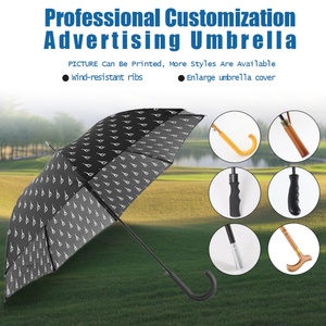 Traditional Business Straight <b>Umbrella</b> with Crooked Handle Plastic Shaft Custom Logo 46inch Diameter Fiberglass Frame - Product Image 3