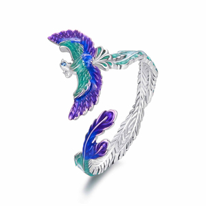 Anello Regolabile Aperto in <span class=keywords><strong>Argento</strong></span> Sterling 925 con Smalto Colorato a Forma di <span class=keywords><strong>Fenice</strong></span> e Zirconi, per Donne e Ragazze, Regalo per Matrimoni e Feste - Product Image 3